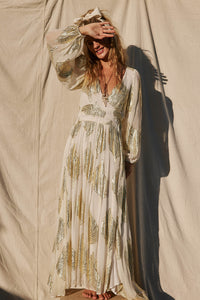 Gold Leaf Lapis Maxi Dress