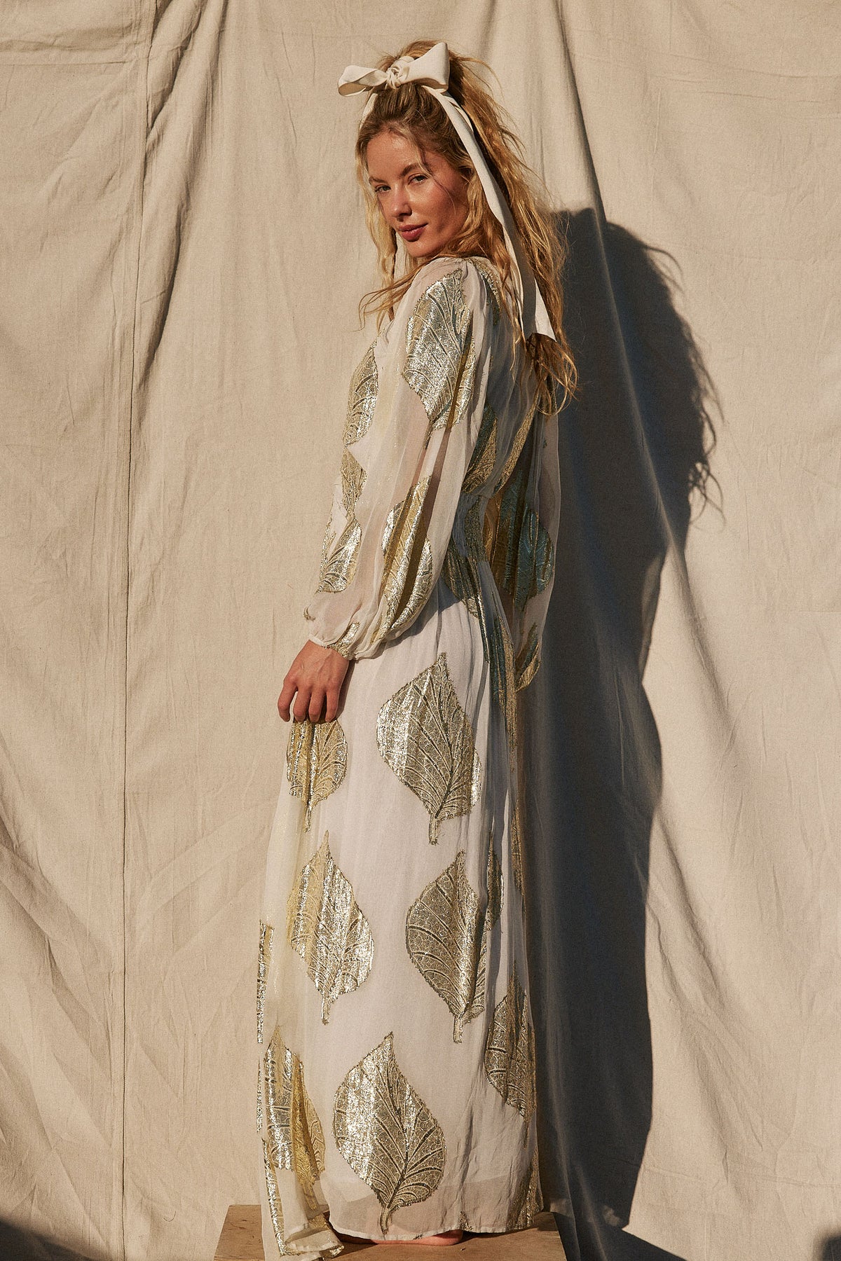 Gold Leaf Lapis Maxi Dress