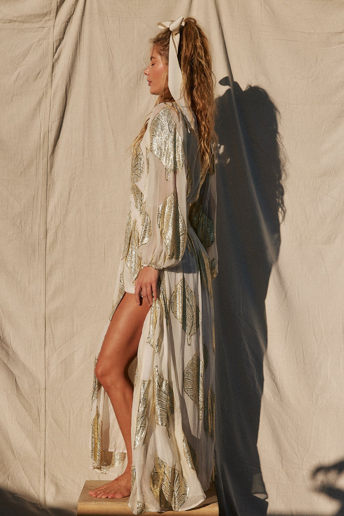 Gold Leaf Lapis Maxi Dress