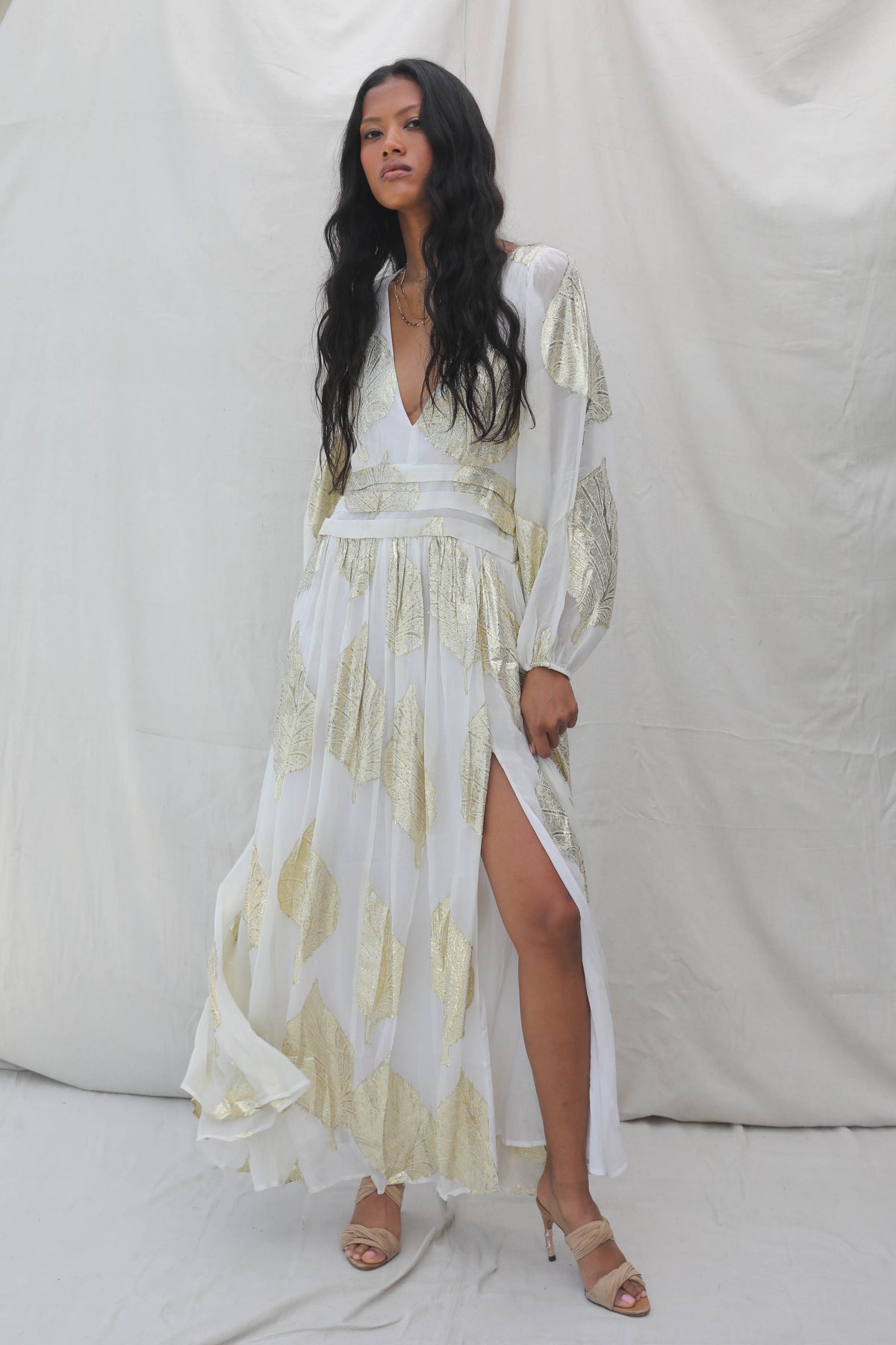 Gold Leaf Lapis Maxi Dress