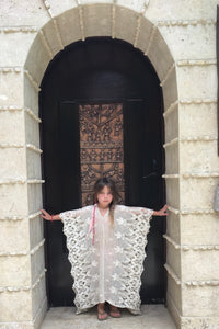 Unlined Romantic Little mykonos kaftan in shell (natural) lace