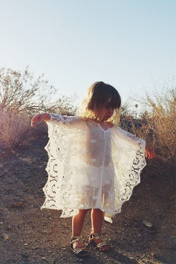 unlined romantic little mykonos kaftan in pearl (white) lace