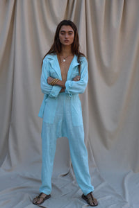 collared drop crotch jumpsuit with pockets