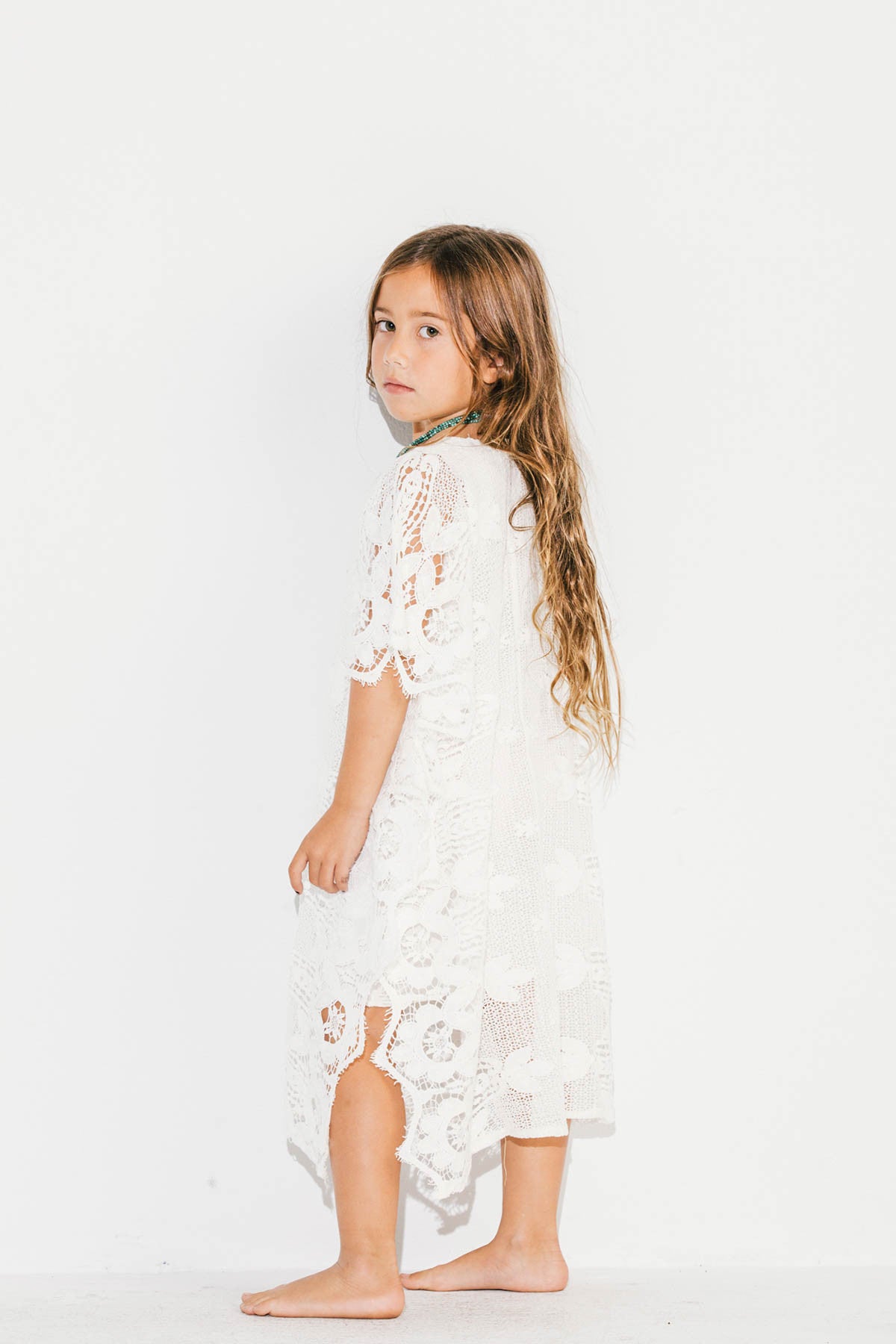 Lined Romantic Little mykonos kaftan in pearl (white) lace