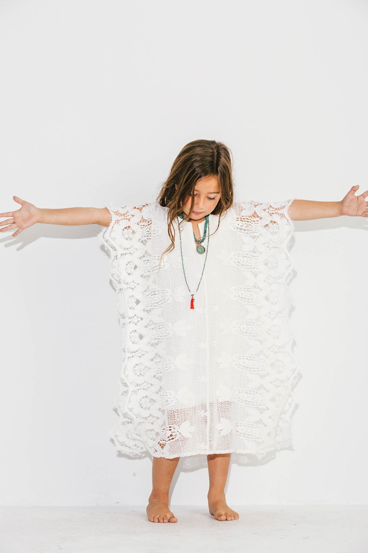 Lined Romantic Little mykonos kaftan in pearl (white) lace