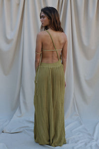 open back green cotton maxi dress