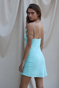 teal skinny dip mini slip dress