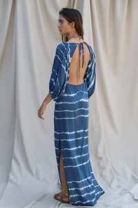 Open back maxi dress with tie closure at back of neckline